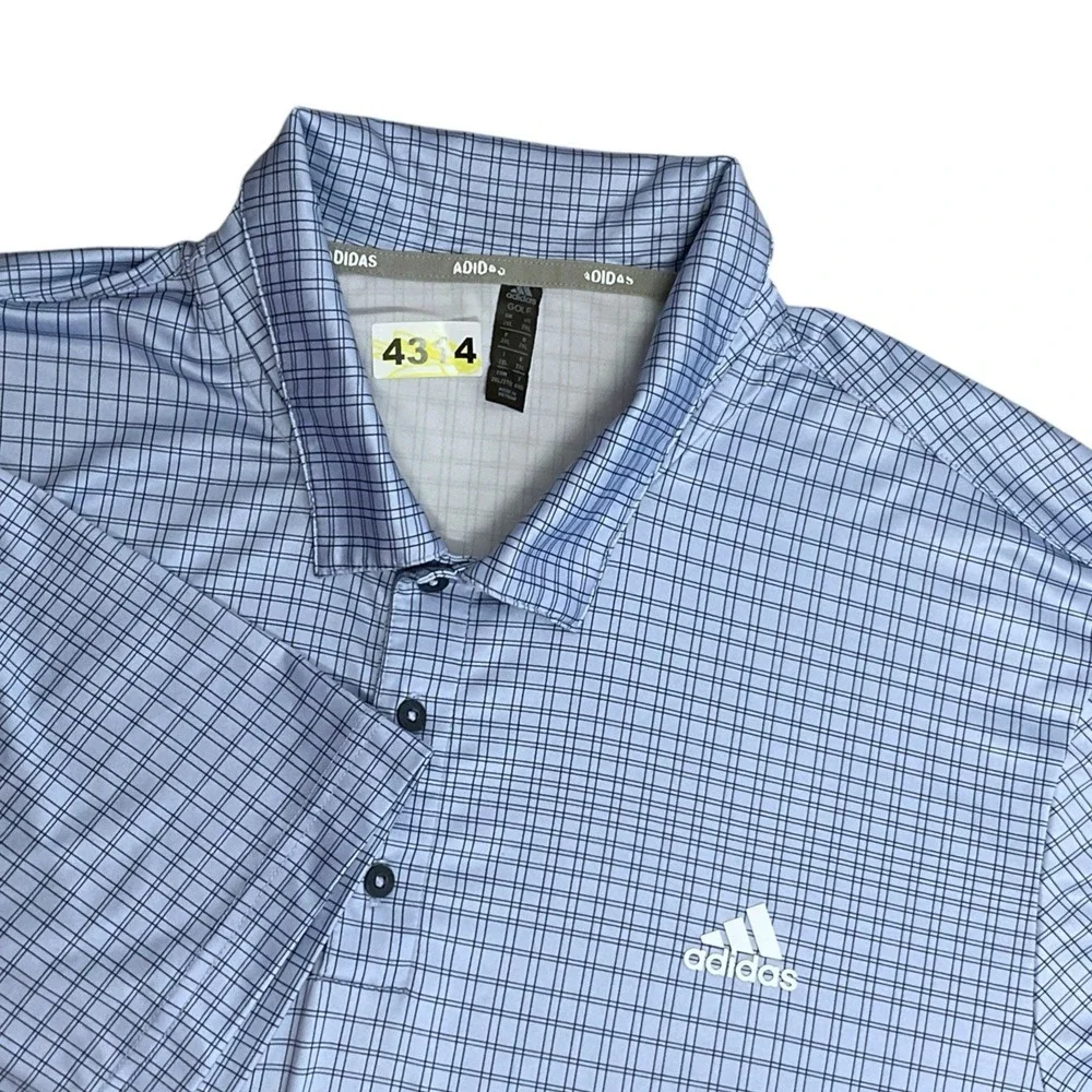 Adidas Men's Golf Polo Ultimate Plaid Print Short Sleeve Men's 2XL‎  Blue Dawn
